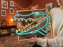 Load image into Gallery viewer, Crocodile Head Framed Neon Sign, Alligator neon sign, Reptile portrait neon sign