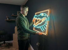 Load image into Gallery viewer, Crocodile Head Framed Neon Sign, Alligator neon sign, Reptile portrait neon sign