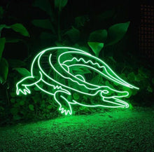 Load image into Gallery viewer, Crocodile neon sign, alligator led neon light, croc led light, custom sign for bedroom salon bar shop petshop green