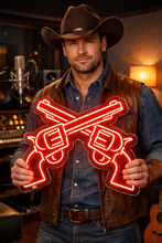 Load image into Gallery viewer, Crossed revolvers neon sign, dual six-shooters neon sign