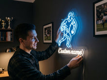 Load image into Gallery viewer, Rugby Player Custom Name neon sign, Rugby Ball neon sign, Rugby Silhouette neon sign