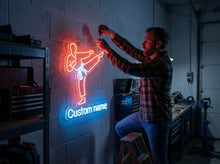 Load image into Gallery viewer, Karate Fighter Custom Name neon sign, Karate Silhouette neon sign, Martial Arts neon sign