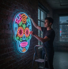 Load image into Gallery viewer, Sugar Skull Neon Sign, Day of the Dead Skull Neon Sign, Calavera Neon Sign