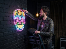 Load image into Gallery viewer, Sugar Skull Neon Sign, Floral Skull Neon Sign, Daisy Calavera Neon Sign