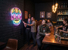 Load image into Gallery viewer, Sugar Skull Neon Sign, Floral Skull Neon Sign, Daisy Calavera Neon Sign