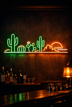 Load image into Gallery viewer, Desert cacti sun neon sign, saguaro landscape neon sign Multicolor