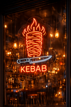Load image into Gallery viewer, Doner kebab fire neon sign, Shish skewer neon sign, Meat slicer neon sign