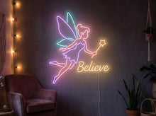 Load image into Gallery viewer, Believe Fairy Neon Sign, Fairy Quote Neon Sign, Magical Fairy Neon Sign