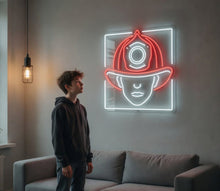 Load image into Gallery viewer, Firefighter Helmet Neon Sign, Fireman Hat Neon Sign, Rescue Helmet Neon Sign