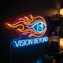 Load image into Gallery viewer, Vision Beyond Neon Sign, Flaming Eye Neon Sign, Vision Quote Neon Sign