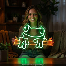 Load image into Gallery viewer, Frog on Branch Neon Sign, Tree Frog Neon Sign, Sitting Frog Neon Sign Green