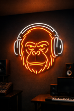 Load image into Gallery viewer, Gorilla headphones neon sign, DJ gorilla neon sign, Silverback audio neon sign warm white