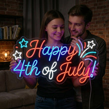 Load image into Gallery viewer, Happy 4th of July Neon Sign, Independence Day Neon Sign, USA Celebration Neon Sign Multicolor