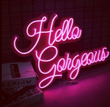 Load image into Gallery viewer, Hello Gorgeous Neon Sign, Hello Gorgeous, Wedding Neon Sign, Party Sign pink
