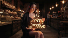Load image into Gallery viewer, Hot Bread Neon Sign, Bread Loaf Neon Sign, Fresh Baked Bread Neon Sign warm white