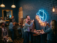 Load image into Gallery viewer, Howdy neon sign, cowboy hat sign, western led sign, North American greeting neon light, cowboy party decor led light