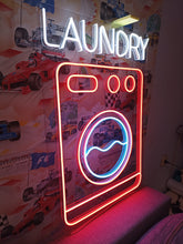 Load image into Gallery viewer, Laundry neon sign, laundromat neon sign, open laundry sign, wash and fold neon sign, self service laundry sign, coin laundry neon sign, dry cleaning neon sign, laundry room neon light, laundry open sign, neon laundry light