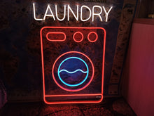 Load image into Gallery viewer, Laundry neon sign, laundromat neon sign, open laundry sign, wash and fold neon sign, self service laundry sign, coin laundry neon sign, dry cleaning neon sign, laundry room neon light, laundry open sign, neon laundry light