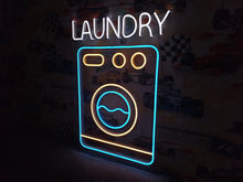 Load image into Gallery viewer, Laundry neon sign, laundromat neon sign, open laundry sign, wash and fold neon sign, self service laundry sign, coin laundry neon sign, dry cleaning neon sign, laundry room neon light, laundry open sign, neon laundry light