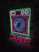 Load image into Gallery viewer, Laundry neon sign, laundromat neon sign, open laundry sign, wash and fold neon sign, self service laundry sign, coin laundry neon sign, dry cleaning neon sign, laundry room neon light, laundry open sign, neon laundry light