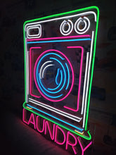 Load image into Gallery viewer, Laundry neon sign, laundromat neon sign, open laundry sign, wash and fold neon sign, self service laundry sign, coin laundry neon sign, dry cleaning neon sign, laundry room neon light, laundry open sign, neon laundry light