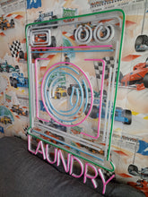 Load image into Gallery viewer, Laundry neon sign, laundromat neon sign, open laundry sign, wash and fold neon sign, self service laundry sign, coin laundry neon sign, dry cleaning neon sign, laundry room neon light, laundry open sign, neon laundry light