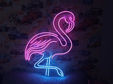 Load image into Gallery viewer, Flamingo neon light, neon flamingo light, flamingo neon sign, pink flamingo neon sign, flamingo LED neon light, flamingo shaped neon light, flamingo neon wall sign, flamingo neon decor, flamingo light up sign