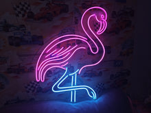 Load image into Gallery viewer, Flamingo neon light, neon flamingo light, flamingo neon sign, pink flamingo neon sign, flamingo LED neon light, flamingo shaped neon light, flamingo neon wall sign, flamingo neon decor, flamingo light up sign