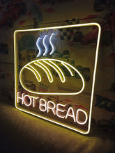 Load image into Gallery viewer, Hot bread neon sign, fresh bread neon sign, bakery neon sign, loaf bread neon sign, bread shop neon sign, hot fresh bread sign, neon bread sign, artisan bread neon sign, bread bakery neon light, warm bread neon sign