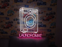 Load image into Gallery viewer, Laundry neon sign, laundromat neon sign, open laundry sign, wash and fold neon sign, self service laundry sign, coin laundry neon sign, dry cleaning neon sign, laundry room neon light, laundry open sign, neon laundry light