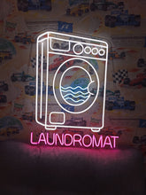 Load image into Gallery viewer, Laundry neon sign, laundromat neon sign, open laundry sign, wash and fold neon sign, self service laundry sign, coin laundry neon sign, dry cleaning neon sign, laundry room neon light, laundry open sign, neon laundry light