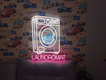 Load image into Gallery viewer, Laundry neon sign, laundromat neon sign, open laundry sign, wash and fold neon sign, self service laundry sign, coin laundry neon sign, dry cleaning neon sign, laundry room neon light, laundry open sign, neon laundry light