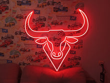 Load image into Gallery viewer, Bull neon sign, longhorn neon sign, bull neon light, Cow neon sign, Neon bull head sign, Western-themed neon sign, texas neon sign