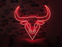 Load image into Gallery viewer, Bull neon sign, longhorn neon sign, bull neon light, Cow neon sign, Neon bull head sign, Western-themed neon sign, texas neon sign