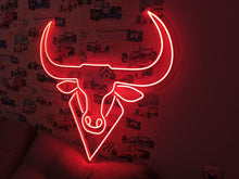 Load image into Gallery viewer, Bull neon sign, longhorn neon sign, bull neon light, Cow neon sign, Neon bull head sign, Western-themed neon sign, texas neon sign
