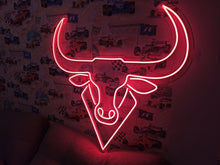 Load image into Gallery viewer, Bull neon sign, longhorn neon sign, bull neon light, Cow neon sign, Neon bull head sign, Western-themed neon sign, texas neon sign