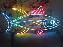 Load image into Gallery viewer, Yellowfish tuna neon sign, neon yellowfish tuna light, tuna fish neon sign, neon tuna sign, seafood neon sign, fishing neon sign, ocean fish neon light, big fish neon sign, sushi neon sign, fresh tuna neon sign, deep sea fish neon light