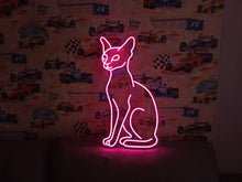 Load image into Gallery viewer, Sphynx Cat Neon Sign – Minimalist Egyptian Cat Wall Light – Modern Hairless Pet Decor – Glowing Feline Line Art for Cat Lovers