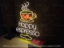 Load image into Gallery viewer, Coffee neon sign, Happy espresso neon sign, Espresso lover's neon sign, Charming coffee cup neon, Cafeteria neon wall decor, Coffee cafeneon