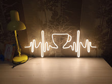 Load image into Gallery viewer, Pulse with cup neon sign, Pulse neon sign, coffee cup neon sign, coffee neon sign, heartbeat coffee sign - LED light neon lamp