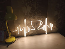 Load image into Gallery viewer, Pulse with cup neon sign, Pulse neon sign, coffee cup neon sign, coffee neon sign, heartbeat coffee sign - LED light neon lamp