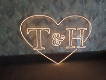 Load image into Gallery viewer, Wedding Neon sign with custom initials in heart, neon nameswedding hearth, initial neon sign, wedding neon sign for reception