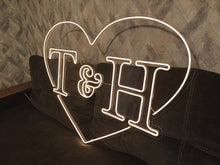 Load image into Gallery viewer, Wedding Neon sign with custom initials in heart, neon nameswedding hearth, initial neon sign, wedding neon sign for reception