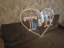 Load image into Gallery viewer, Wedding Neon sign with custom initials in heart, neon nameswedding hearth, initial neon sign, wedding neon sign for reception