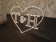 Load image into Gallery viewer, Wedding Neon sign with custom initials in heart, neon nameswedding hearth, initial neon sign, wedding neon sign for reception