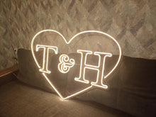 Load image into Gallery viewer, Wedding Neon sign with custom initials in heart, neon nameswedding hearth, initial neon sign, wedding neon sign for reception
