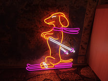 Load image into Gallery viewer, Dachshund Skiing Neon Sign, Snow Skiing Dachshund Led Sign, Skiing Dog Led Light, Pet Skiing Player Neon Light, Animal Sport Room Wall Decor