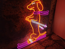 Load image into Gallery viewer, Dachshund Skiing Neon Sign, Snow Skiing Dachshund Led Sign, Skiing Dog Led Light, Pet Skiing Player Neon Light, Animal Sport Room Wall Decor