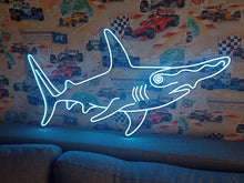 Load image into Gallery viewer, Shark hammer neon sign, shark hammer neon sign, neon hammerhead sign, hammerhead neon light, neon shark sign, hammerhead shark neon