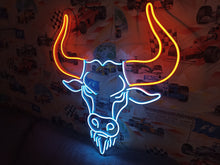 Load image into Gallery viewer, Bull head neon sign, longhorn bull neon sign, cow head neon sign